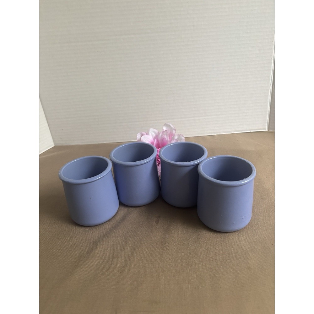 La Fermiere (4) French Periwinkle Terra Cotta Glazed Yogurt Pot Clay Set